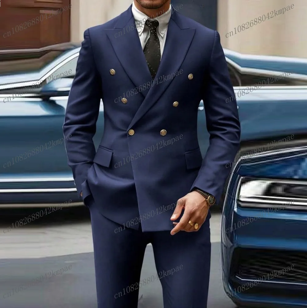 Navy Blue Formal Occasion Business Men Suit Groom Groomsman Wedding Party Prom Male Tuxedos 2 Piece Set Blazer Pants 
Navy Blue Formal Occasion Business Men Suit Groom Groomsman Wedding Party Prom Male Tuxedos 2 Piece Set Blazer Pants
