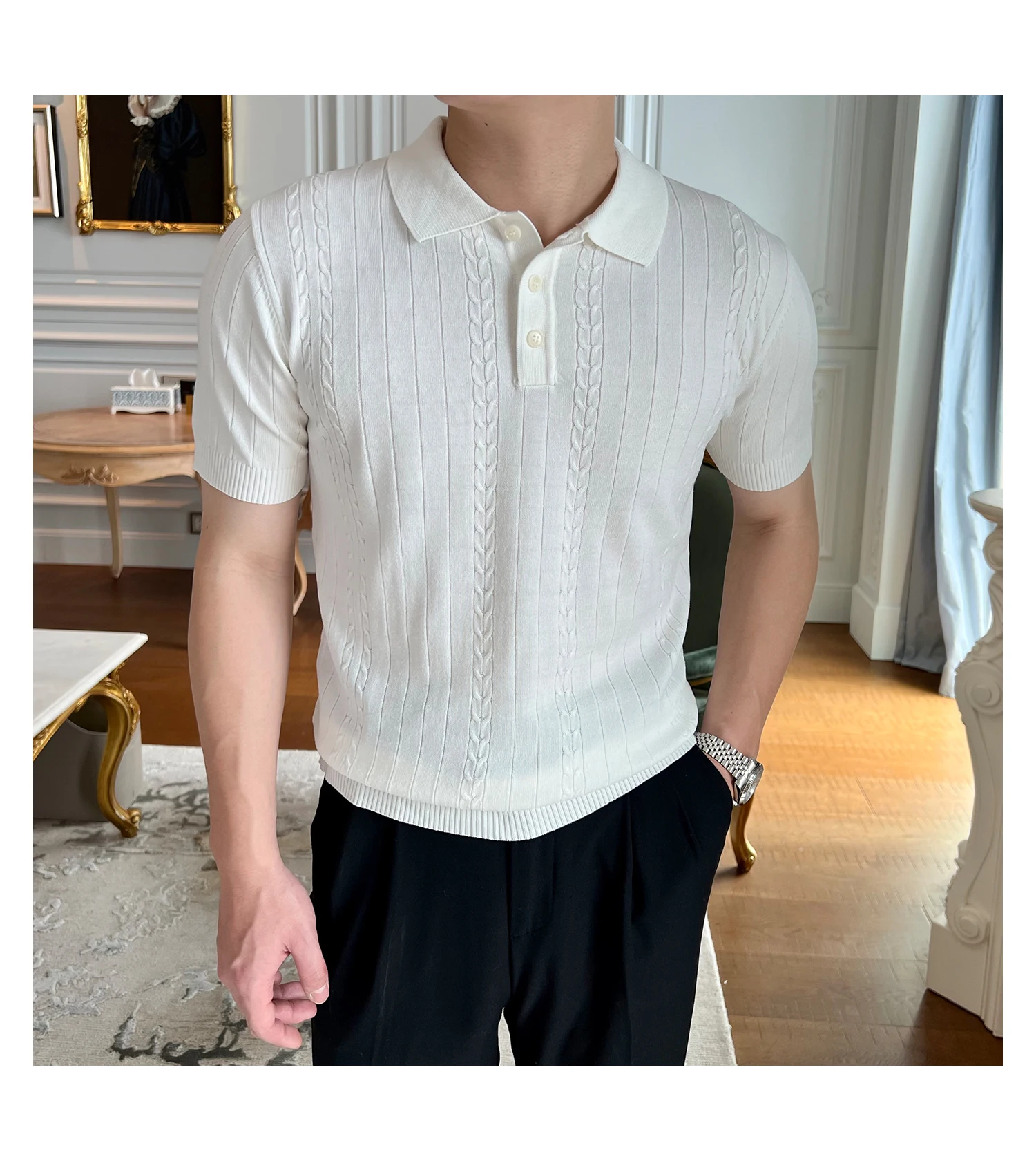 2024 New Summer Clothing Men's Light Luxury Knitted Jacquard Polo Shirt Solid V-Neck Solid Color Short-sleeved Knitwear C88
2024 New Summer Clothing Men's Light Luxury Knitted Jacquard Polo Shirt Solid V-Neck Solid Color Short-sleeved Knitwear C88