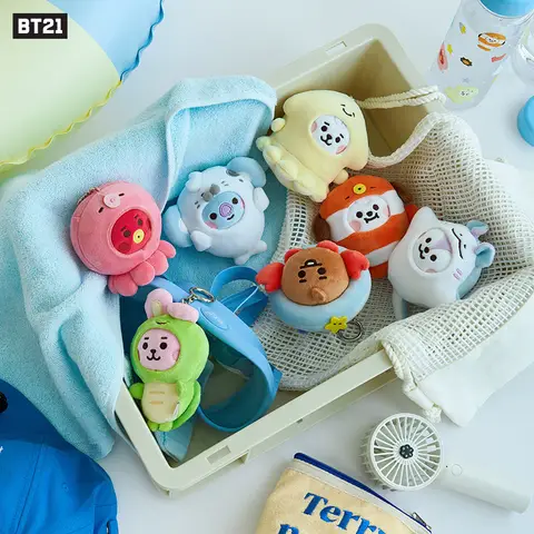 Kawaii BT21 Popular Anime Kawaii Cooky Tata Rj Mini llavero de felpa colgante Ocean Friends muñeco de peluche bolsa colgante adorno regalo