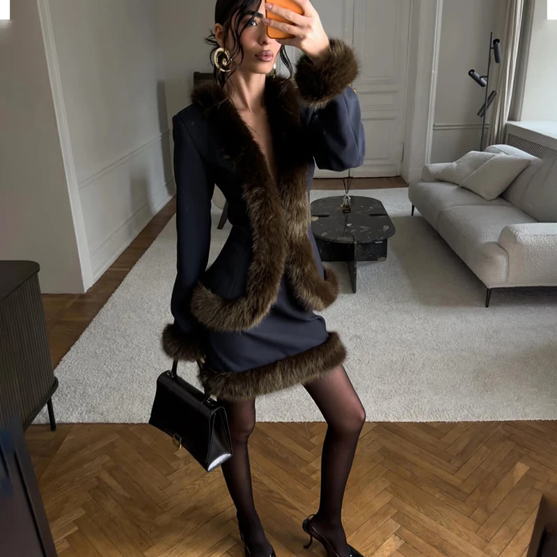 Typhaland Retro Fur Splice Skirt Suit Fashion Slim Deep V neck Cardigan Top Mini Skirt New 2026 Female High Waist 2 Piece Set
Typhaland Retro Fur Splice Skirt Suit Fashion Slim Deep V neck Cardigan Top Mini Skirt New 2026 Female High Waist 2 Piece Set