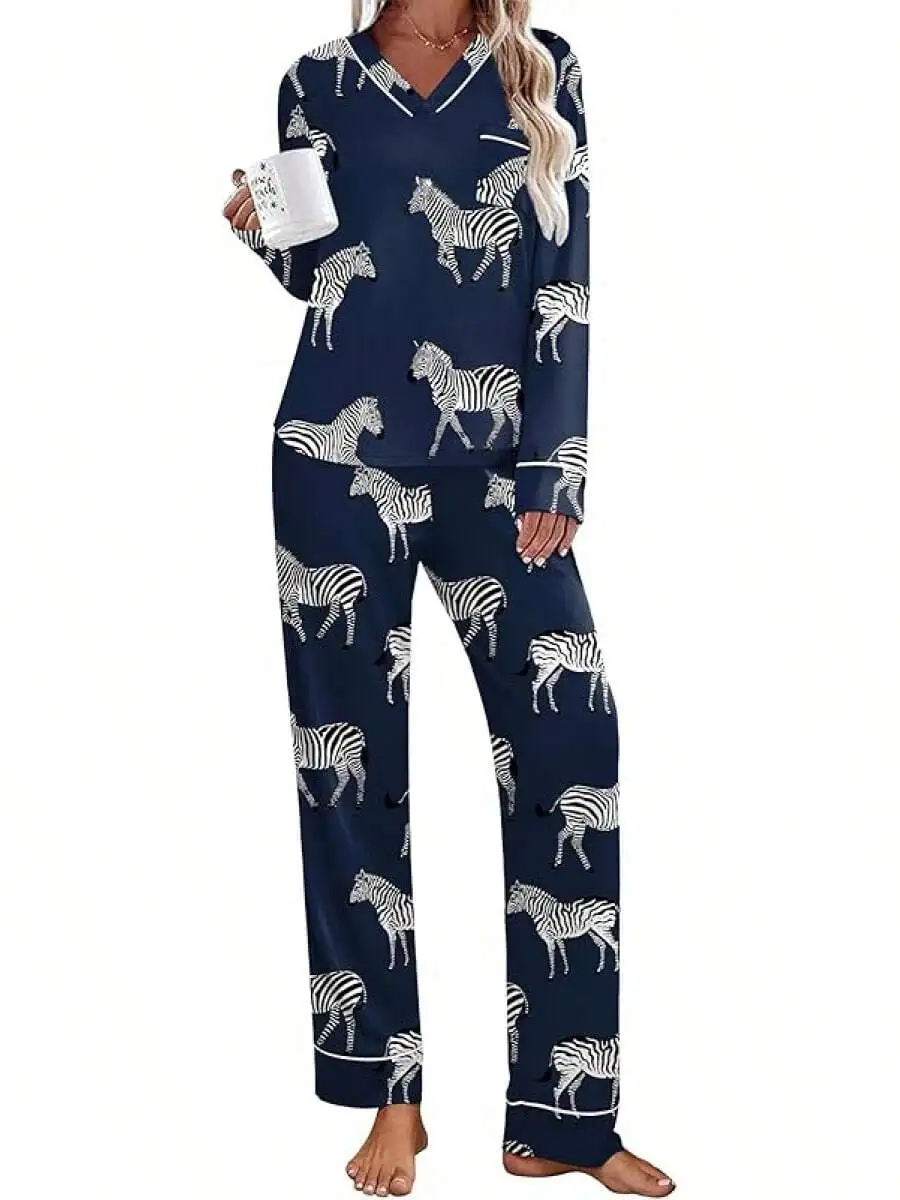 Womens 2 Piece Long Sleeve Pajama Set Zebra Print Sleepwear Loungewear With Pocket
Womens 2 Piece Long Sleeve Pajama Set Zebra Print Sleepwear Loungewear With Pocket