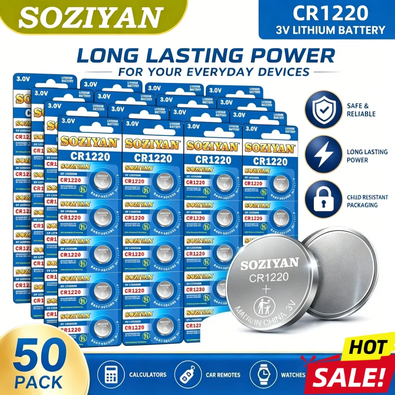 5-200pcs CR1220 Batteries 3V Lithium Coin Cell CR 1220 Battery High Capacity for Watches Healthcare Devices Calculator Etc
5-200pcs CR1220 Batteries 3V Lithium Coin Cell CR 1220 Battery High Capacity for Watches Healthcare Devices Calculator Etc