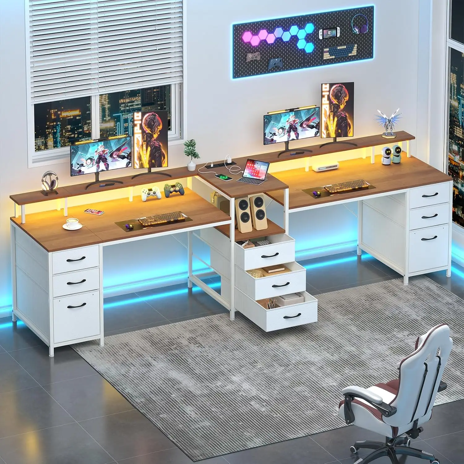 98.4" Long Computer Desk with 9 Drawers, 2 Person Gaming Desk with LED Lights & Power Outlet, Two Person Home, Customized
98.4" Long Computer Desk with 9 Drawers, 2 Person Gaming Desk with LED Lights & Power Outlet, Two Person Home, Customized