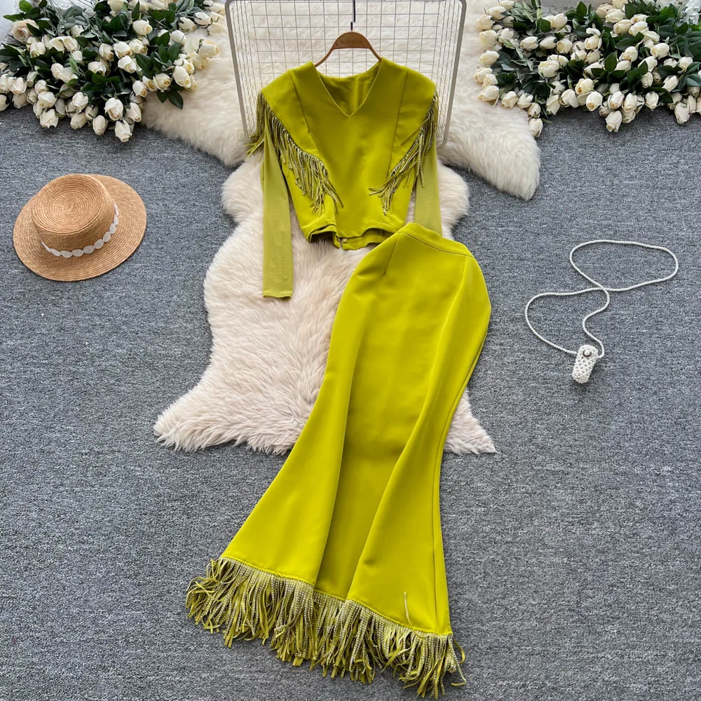 Sexy long sleeve tassel dress vintage Elegant Women Party korean fashion fairycore dresses Two piece set
Sexy long sleeve tassel dress vintage Elegant Women Party korean fashion fairycore dresses Two piece set