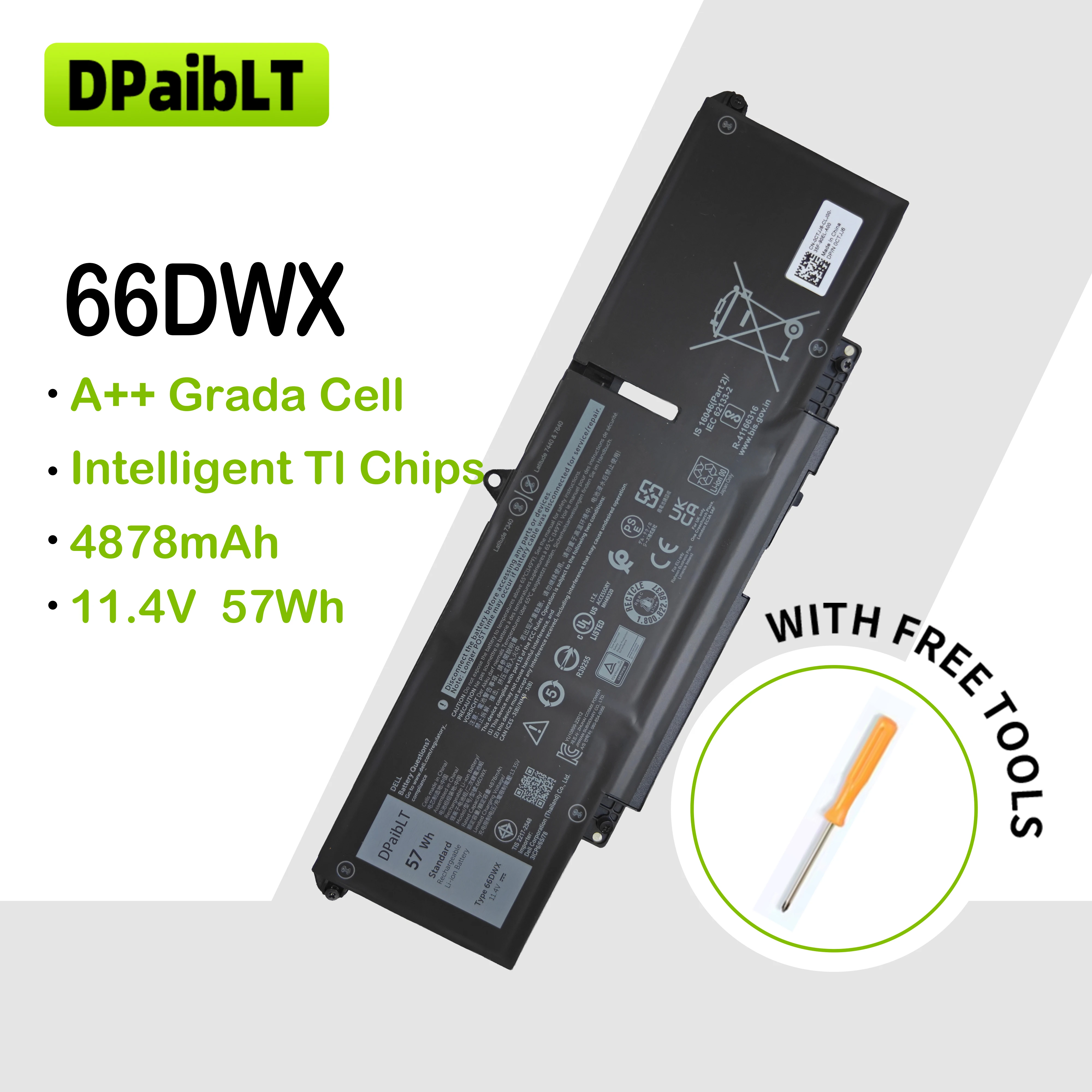 DPaibLT NEW 57Wh 11.4V 4878MAH 66DWX Replacement LAPTOP BATTERY for Latitude 7340 7440 7640 Series WW8N8 047T0
DPaibLT NEW 57Wh 11.4V 4878MAH 66DWX Replacement LAPTOP BATTERY for Latitude 7340 7440 7640 Series WW8N8 047T0