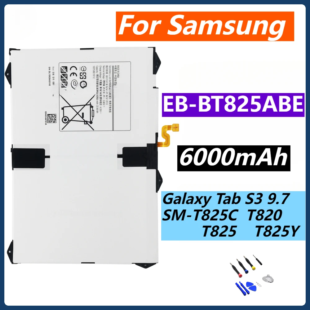 New EB-BT825ABE 6000mAh Tablet Replacement Battery for Samsung Galaxy Tab S3 9.7 Inch SM-T825C T820 T825 T825Y+Tools Kits
New EB-BT825ABE 6000mAh Tablet Replacement Battery for Samsung Galaxy Tab S3 9.7 Inch SM-T825C T820 T825 T825Y+Tools Kits