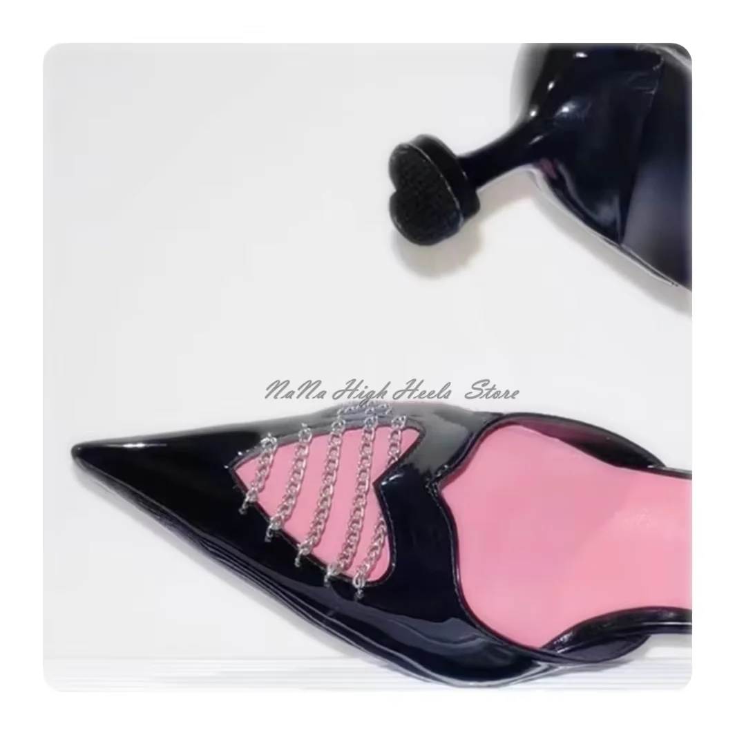 Black Cross Strap Patent Leather Pointed Toe Summer Women Sandals With Metal Chain Stiletto Middle Heels Lace Up Design Shoes
Black Cross Strap Patent Leather Pointed Toe Summer Women Sandals With Metal Chain Stiletto Middle Heels Lace Up Design Shoes