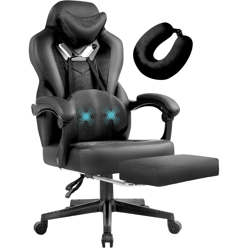 Gaming Chair,Massage Reclining Office Desk Computer Chair with Footrest and Lumbar Support, with Cushion (Black)
Gaming Chair,Massage Reclining Office Desk Computer Chair with Footrest and Lumbar Support, with Cushion (Black)