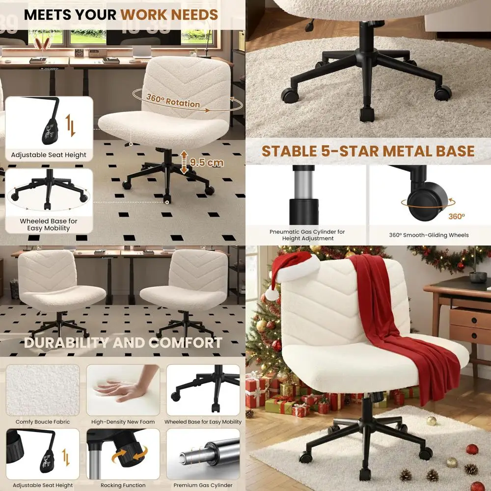 Поворотный настольный стул цвета слоновой кости на перекрестной ножке без колес, удобный для домашнего офиса, чтения и макияжа
Поворотный настольный стул цвета слоновой кости на перекрестной ножке без колес, удобный для домашнего офиса, чтения и макияжа