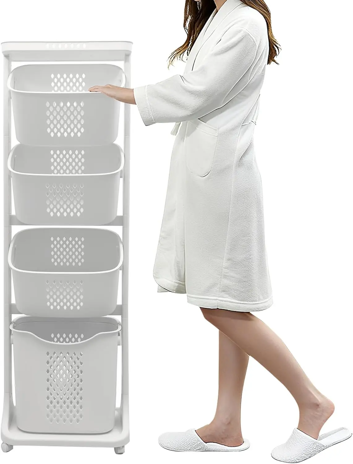 4-Tier Rolling Laundry Sorter with Wheels, Removable Stackable Baskets for Small Space Storage
4-Tier Rolling Laundry Sorter with Wheels, Removable Stackable Baskets for Small Space Storage