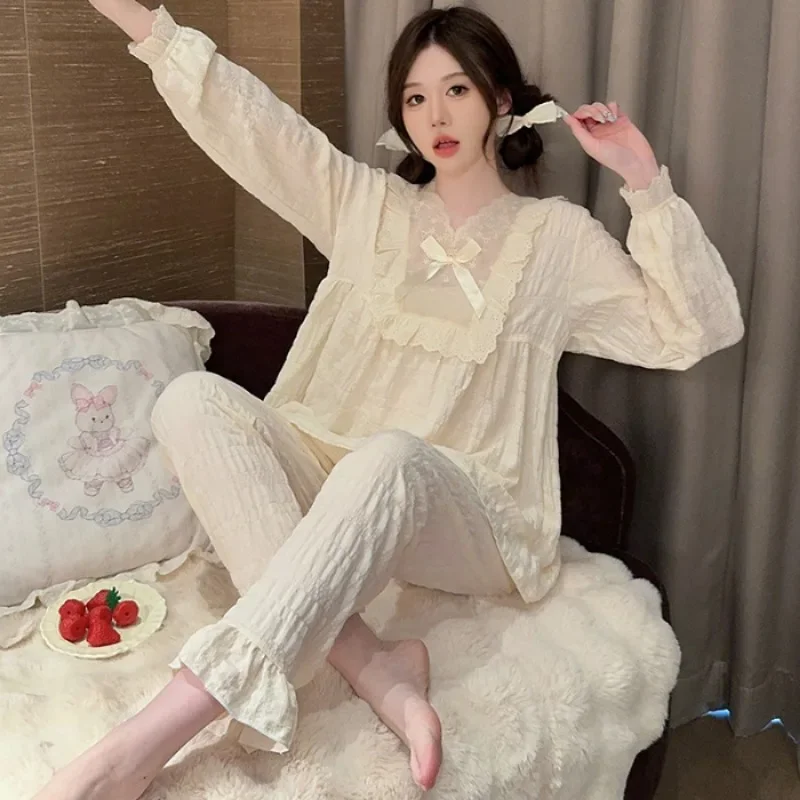 5XL 110kg Plus Size Korean Sweet Loungewear Ins Loose Pajamas set Women's Autumn Princess Style Long Sleeves Shirt snd Trousers
5XL 110kg Plus Size Korean Sweet Loungewear Ins Loose Pajamas set Women's Autumn Princess Style Long Sleeves Shirt snd Trousers