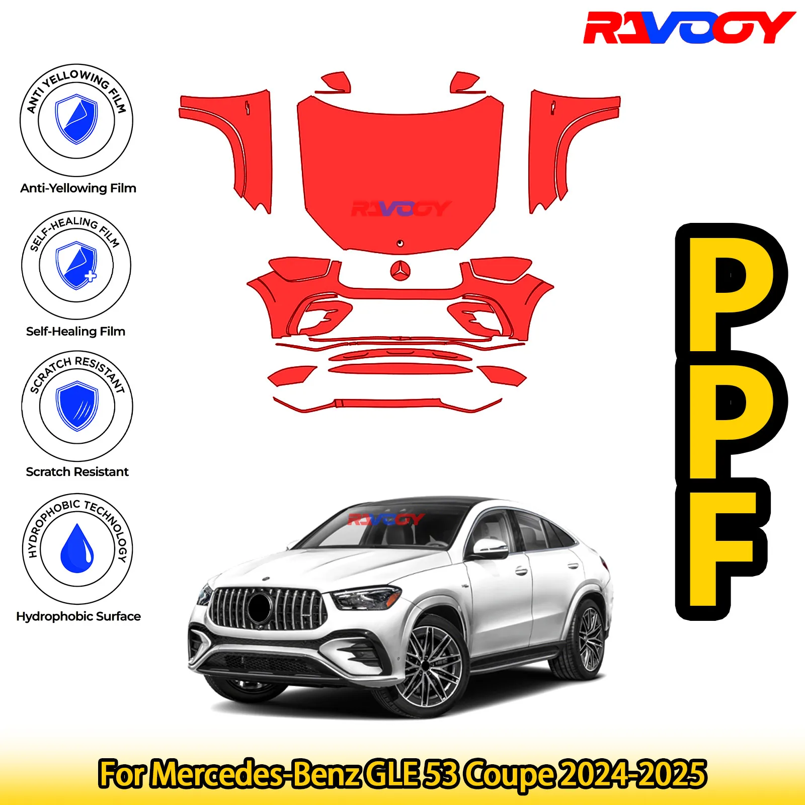 For Mercedes-Benz GLE 53 Coupe 2024-2025 Glossy Matte Black Precut front PPF Kit Paint Protection Film 
For Mercedes-Benz GLE 53 Coupe 2024-2025 Glossy Matte Black Precut front PPF Kit Paint Protection Film