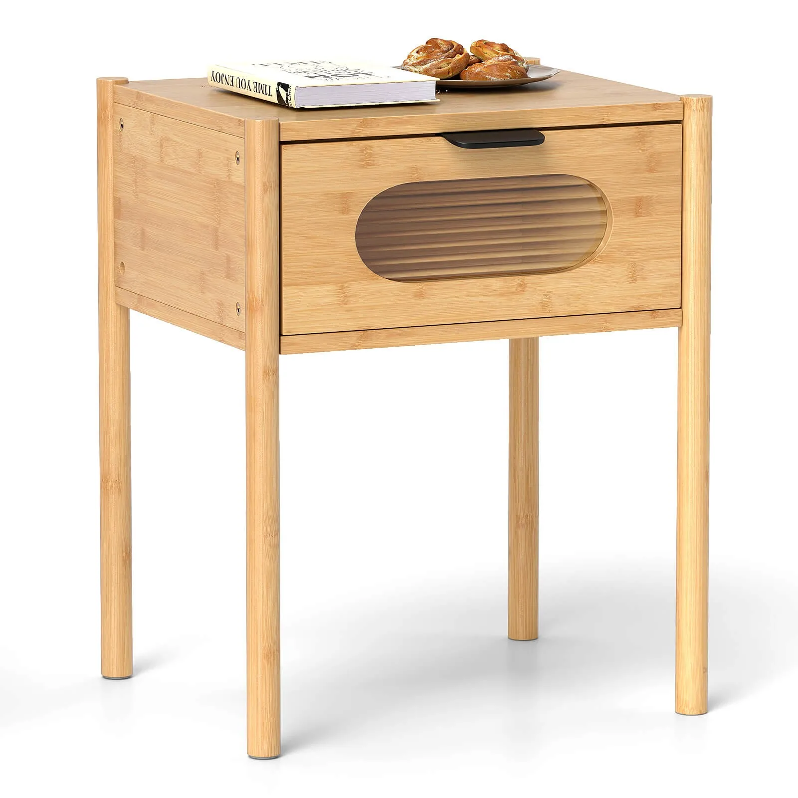 Bamboo Nightstand Farmhouse Bedside Table with Tempered Glass Decorated Drawer
Bamboo Nightstand Farmhouse Bedside Table with Tempered Glass Decorated Drawer