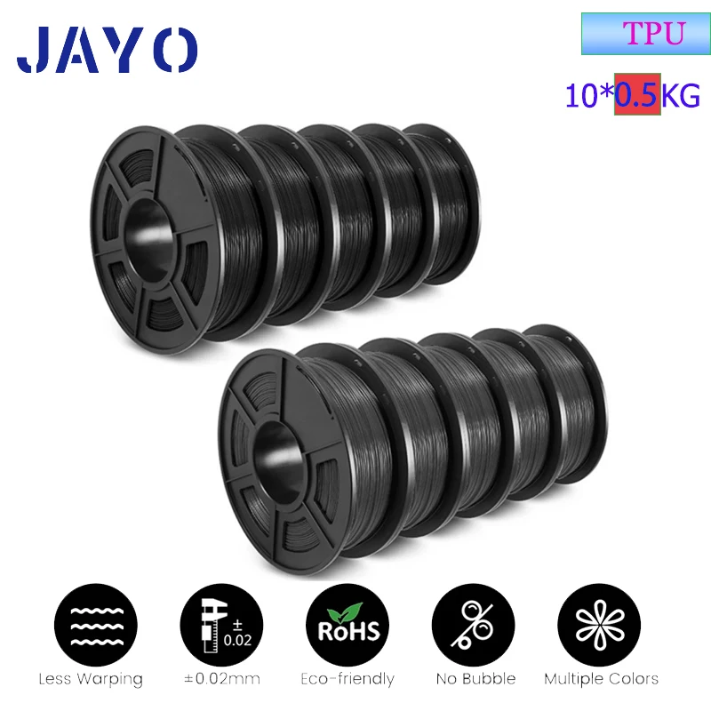 JAYO TPU Filament 3D Printer 1.75mm 10Rolls/5KG for Shoes Toy Phone Case Printing Soft Non-toxic Flexible Material Fast Delivery
JAYO TPU Filament 3D Printer 1.75mm 10Rolls/5KG for Shoes Toy Phone Case Printing Soft Non-toxic Flexible Material Fast Delivery