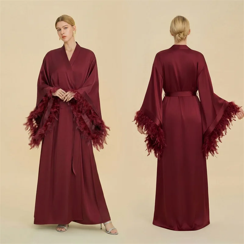 Burgundy Feather Satin Prom Dress Belted Sexy V Neck Full Sleeves A Line Party Gown Casual Guest Birthday Evening Robe
Burgundy Feather Satin Prom Dress Belted Sexy V Neck Full Sleeves A Line Party Gown Casual Guest Birthday Evening Robe