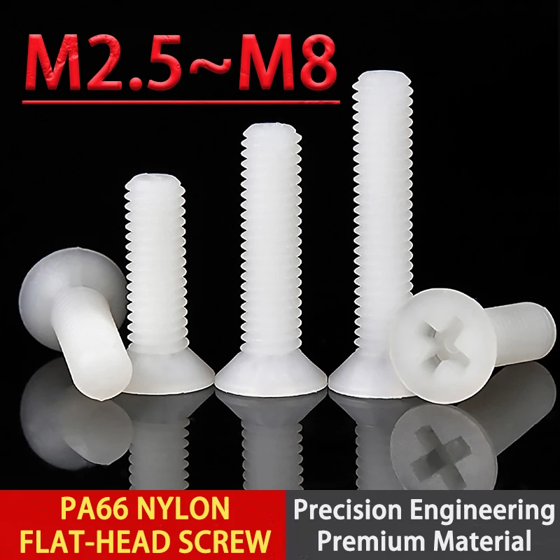 20pcs M2.5 M3 M4 M5 M6 M8 Nylon Phillips Countersunk Head Screws Nylon Cross Slot Flat Head Bolt White PA66 Length 5mm-40mm
20pcs M2.5 M3 M4 M5 M6 M8 Nylon Phillips Countersunk Head Screws Nylon Cross Slot Flat Head Bolt White PA66 Length 5mm-40mm