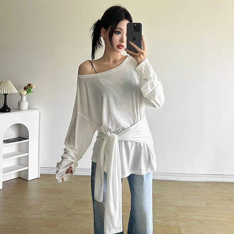 Sexy Casual Long Sleeve T Shirt Women Bandage Off Shoulder Tops Female Basic Long Tees Korean Oversize Chic Pulovers Clothes
Sexy Casual Long Sleeve T Shirt Women Bandage Off Shoulder Tops Female Basic Long Tees Korean Oversize Chic Pulovers Clothes