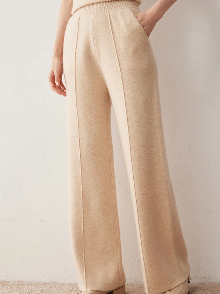 Office Lady Women's Cashmere Pants Thicked Elastic Waist Straight Pants Versatile Trousers 100% Cashmere Knitwear Autumn Winter
Office Lady Women's Cashmere Pants Thicked Elastic Waist Straight Pants Versatile Trousers 100% Cashmere Knitwear Autumn Winter
