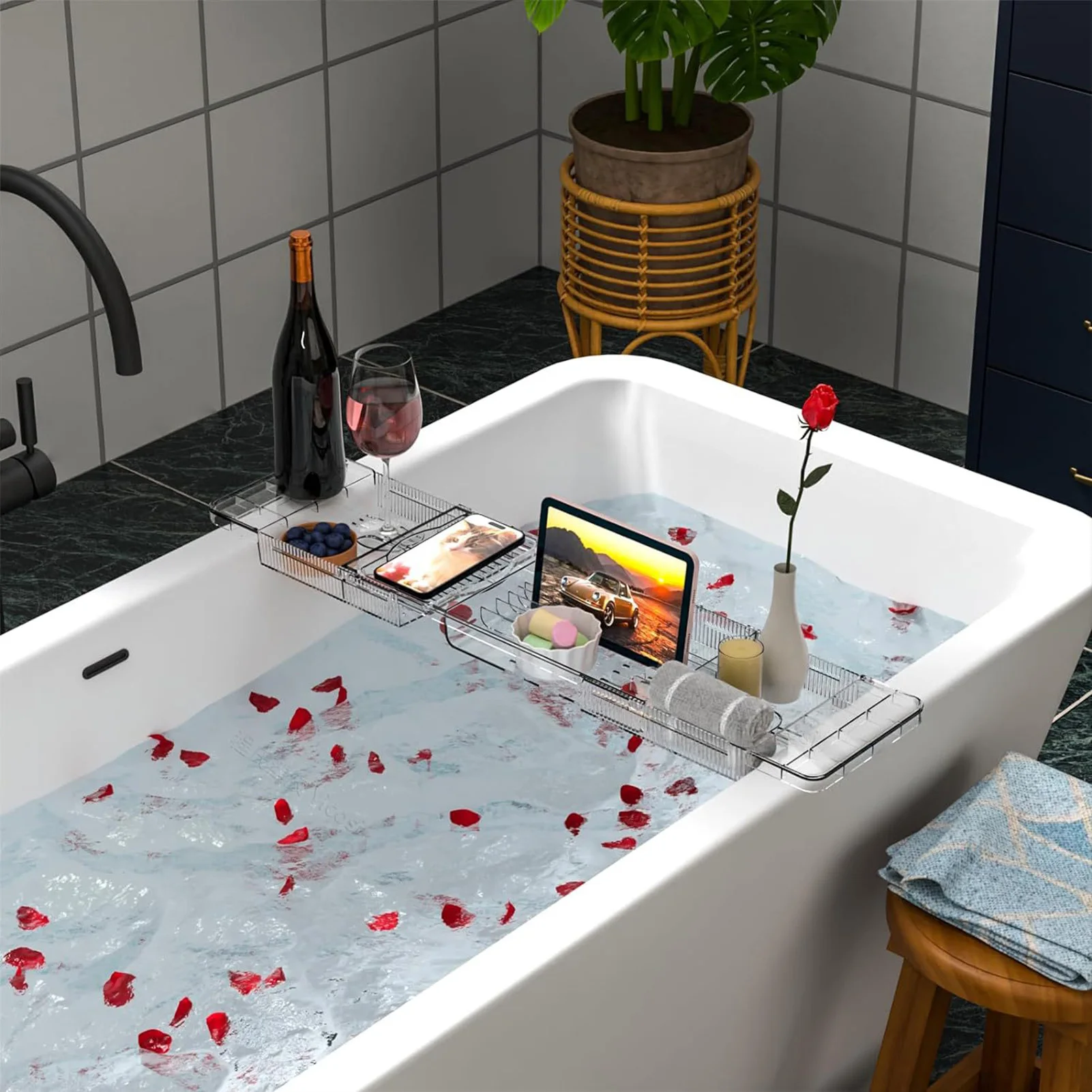 Multifunctional Plastic Bathtub Tray Stylish Bathroom Storage Suitable for Candle Towel Magazine
Multifunctional Plastic Bathtub Tray Stylish Bathroom Storage Suitable for Candle Towel Magazine