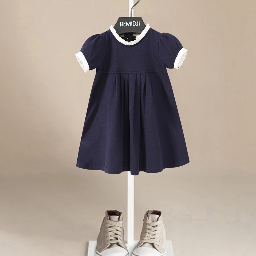 Summer New Children Girls Dress Crewneck Elegant Dark blue Color Pleuche Short-sleeved Princess Dress for 1-6Y Kids
Summer New Children Girls Dress Crewneck Elegant Dark blue Color Pleuche Short-sleeved Princess Dress for 1-6Y Kids