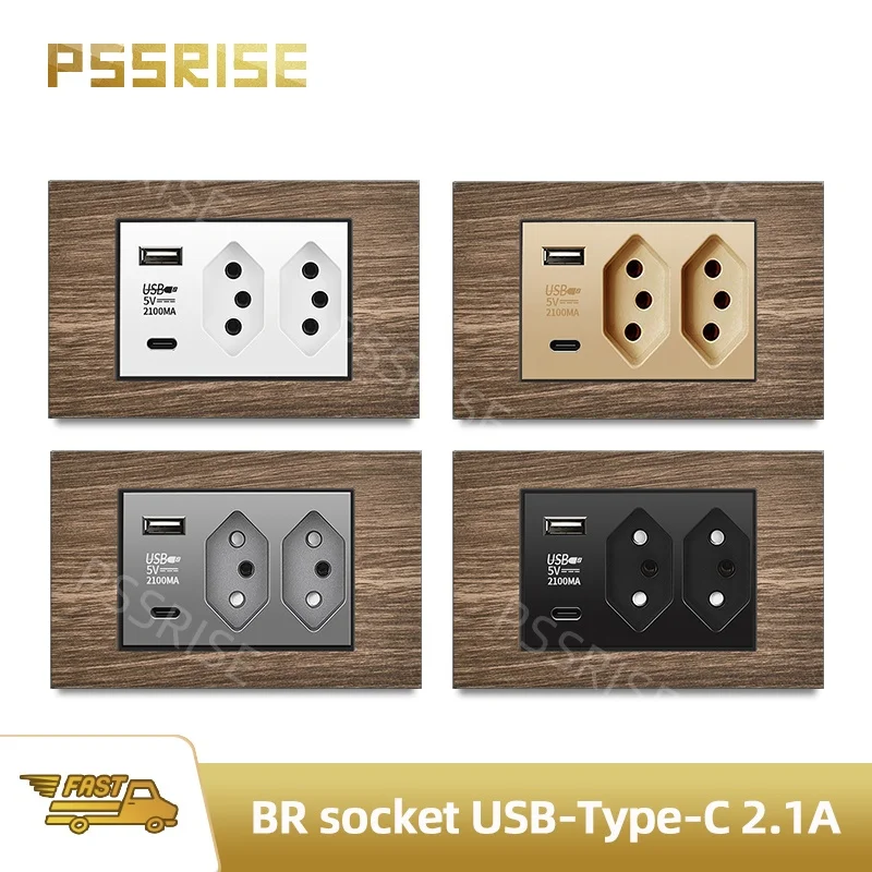 PSSRISE Wood Grain Panel Brazil Standard Wall Sockets Plug 2.1A USB Type C Dual Power Outlet Fast charging USB Sockets 1 2 Gang
PSSRISE Wood Grain Panel Brazil Standard Wall Sockets Plug 2.1A USB Type C Dual Power Outlet Fast charging USB Sockets 1 2 Gang