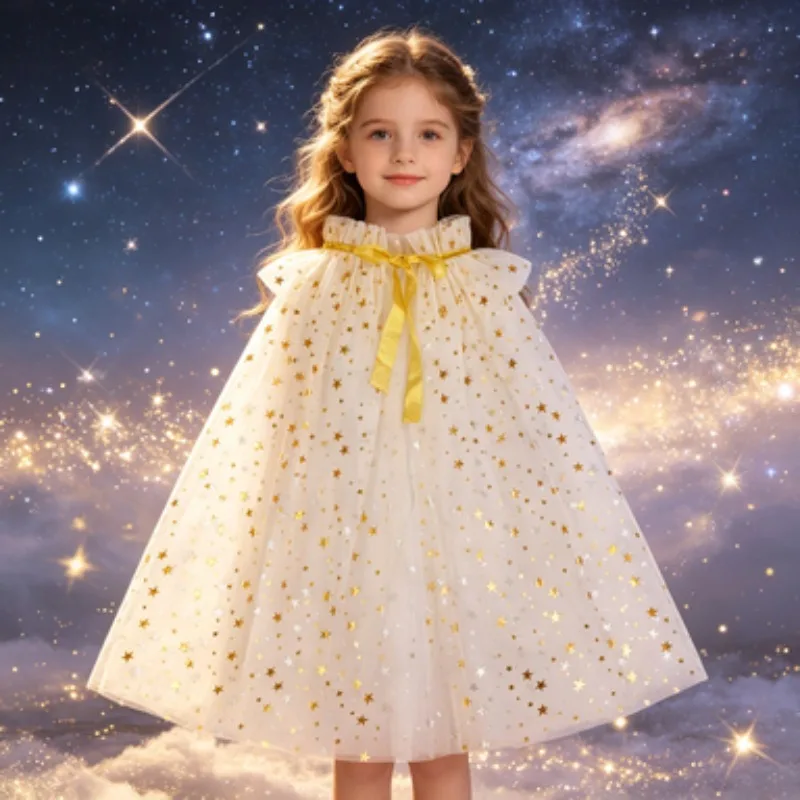 Glittery Fairy Tulle Cape with Star Prints for Kids, Girls' Cape Matching Dresses for Halloween & Christmas, Holiday Party Cloak
Glittery Fairy Tulle Cape with Star Prints for Kids, Girls' Cape Matching Dresses for Halloween & Christmas, Holiday Party Cloak