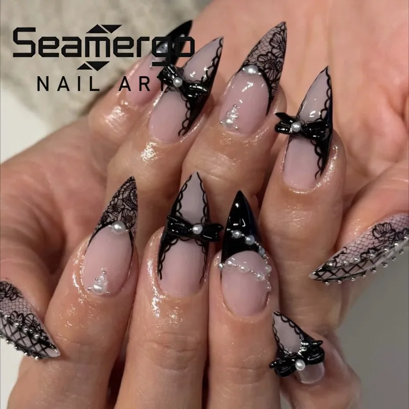 24PCS Gothic Spice Girls False Nails Y2k Black Bowknot Lace French Press on Nails Simple Almond Reusable Fake Nails Fashion Tips
24PCS Gothic Spice Girls False Nails Y2k Black Bowknot Lace French Press on Nails Simple Almond Reusable Fake Nails Fashion Tips