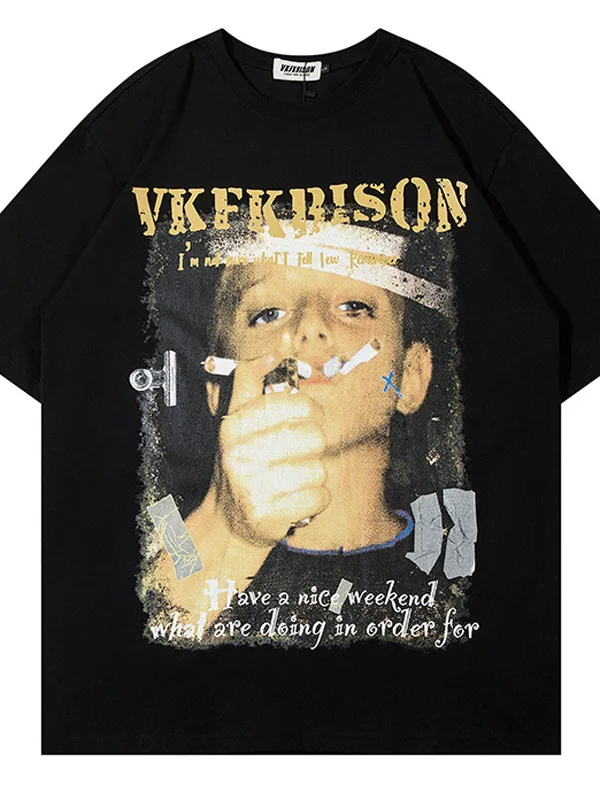 American retro hip-hop children's character printed short sleeved T-shirt, men's trendy brand street loose hip-hop half sleeve
American retro hip-hop children's character printed short sleeved T-shirt, men's trendy brand street loose hip-hop half sleeve