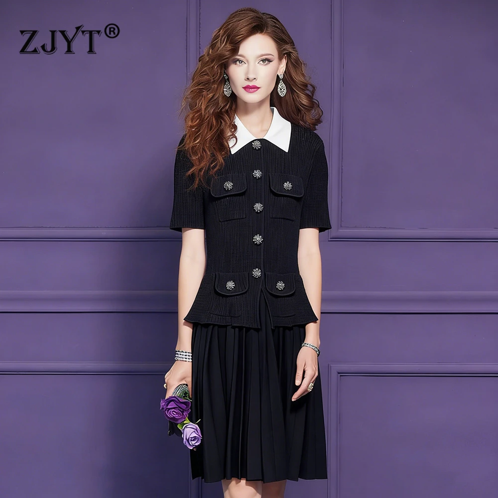 ZJYT Fashion Women's Summer One Piece Knit Dress Short Sleeve Elegant White Black Pleated Party Casual Dresses Ladies Clothes
ZJYT Fashion Women's Summer One Piece Knit Dress Short Sleeve Elegant White Black Pleated Party Casual Dresses Ladies Clothes