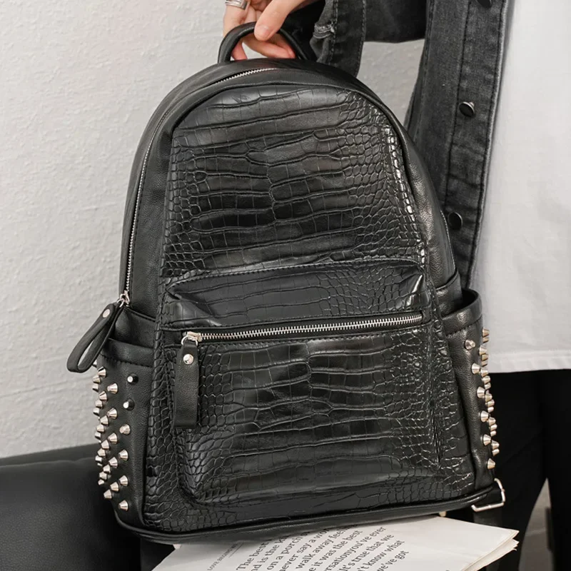 Fashion Rivet Backpack Men Alligator PU Leather Men's Backpacks Laptop Bag Rock Hip-Hop Travel Backpack Male Student School Bag
Fashion Rivet Backpack Men Alligator PU Leather Men's Backpacks Laptop Bag Rock Hip-Hop Travel Backpack Male Student School Bag