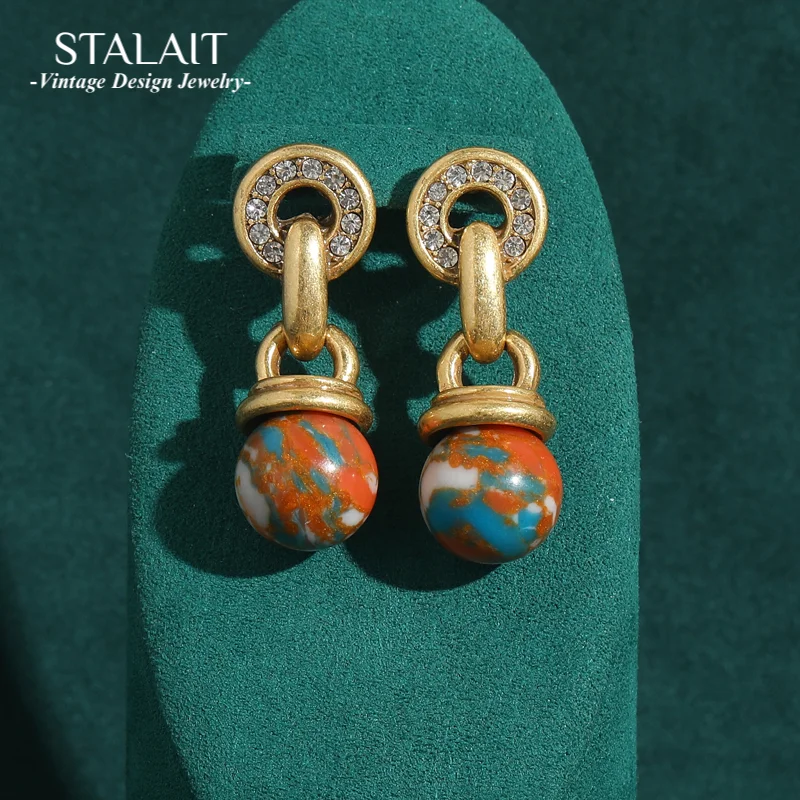 Vintage Natural Stone Ball on Nautical Maps Dangle Earrings for Women Gold Color Pendant Antique Jewelry New Accessories 2024
Vintage Natural Stone Ball on Nautical Maps Dangle Earrings for Women Gold Color Pendant Antique Jewelry New Accessories 2024