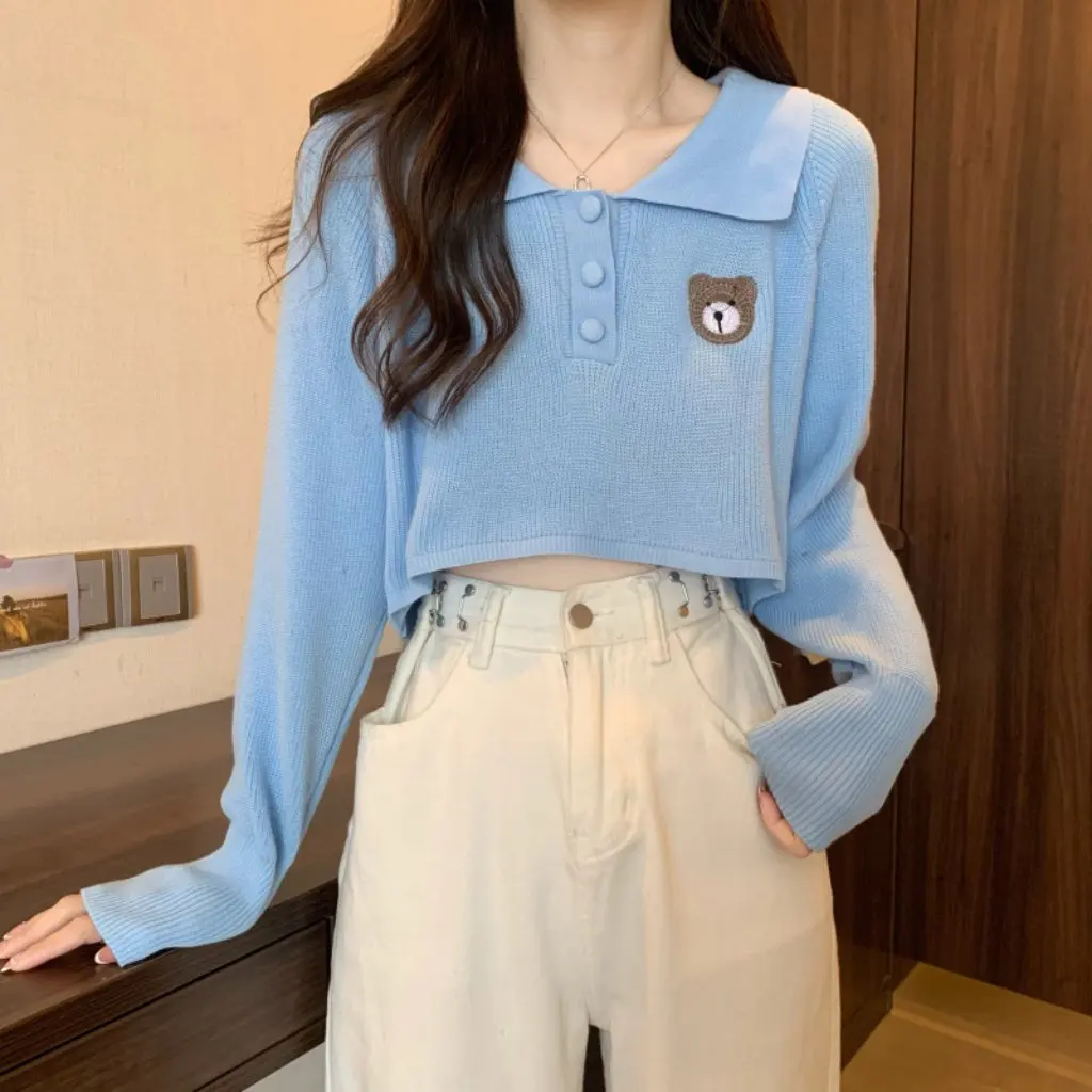 Women's Embroidered Bear Polo Collar Long-Sleeved Knitwear Loose Slimming Short Top Autumn Design Niche Fashion
Women's Embroidered Bear Polo Collar Long-Sleeved Knitwear Loose Slimming Short Top Autumn Design Niche Fashion