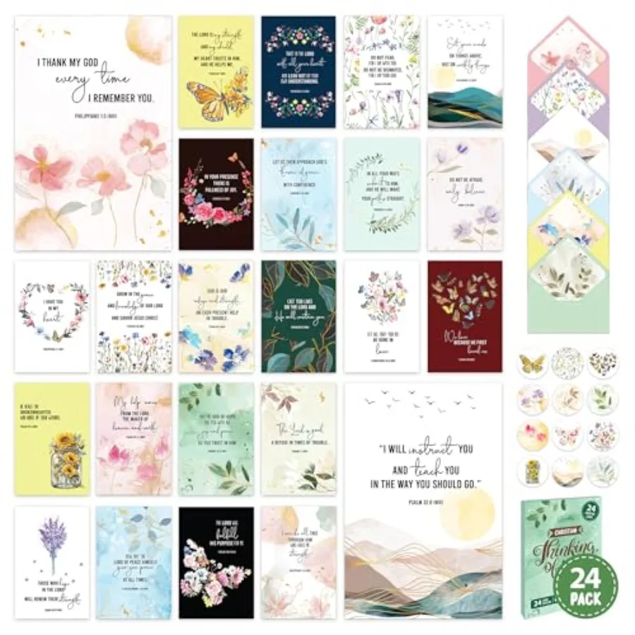 24 Pack Gold Foil 4x6in Assorted Christian Thinking of You Cards Religious with Envelopes and Stickers, 24 Floral Designs for F
24 Pack Gold Foil 4x6in Assorted Christian Thinking of You Cards Religious with Envelopes and Stickers, 24 Floral Designs for F