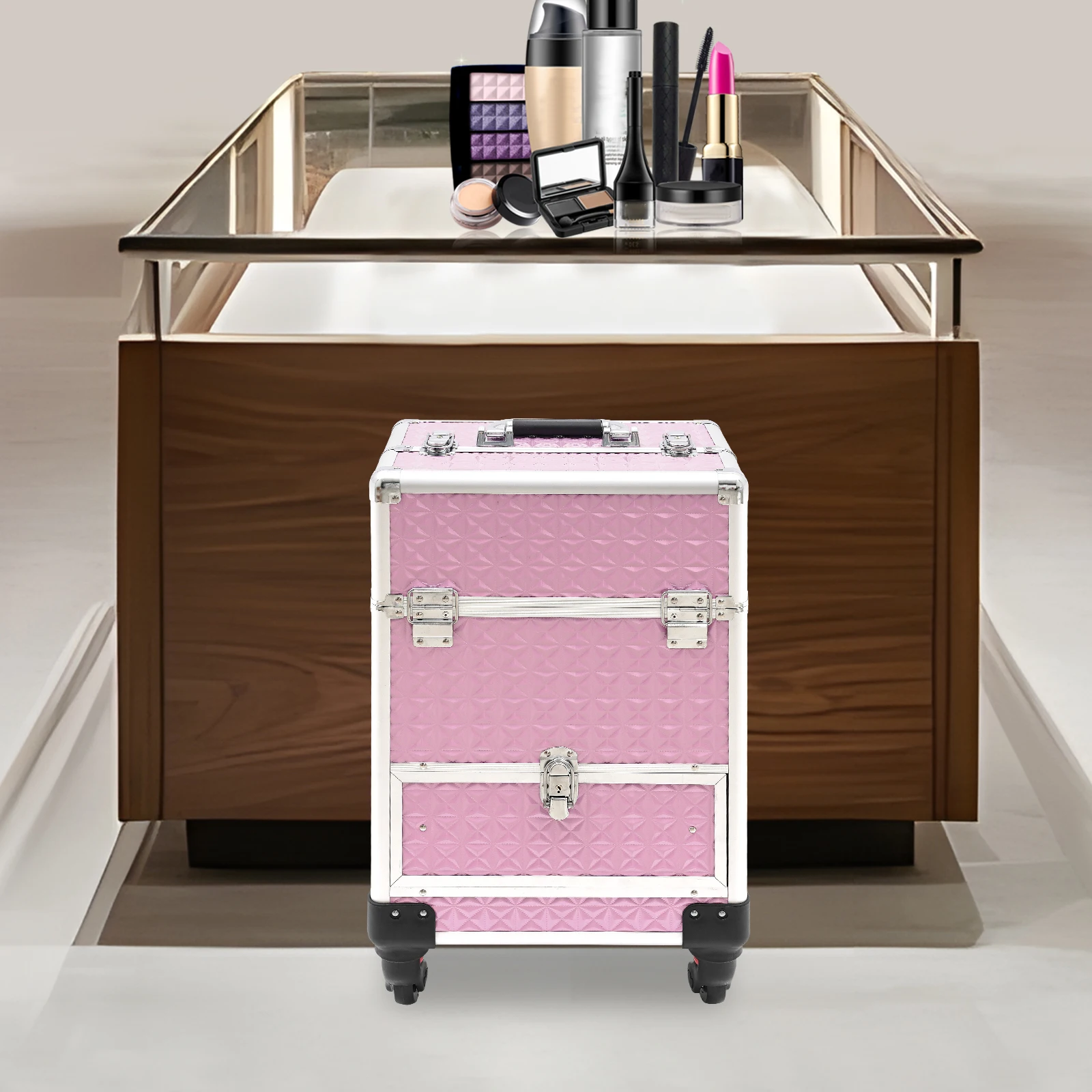 Розовый передвижной кейс для макияжа из алюминиевого сплава, нагрузка до 20 кг, 7 отделений, съемные колеса, с замком, для визажистов
Розовый передвижной кейс для макияжа из алюминиевого сплава, нагрузка до 20 кг, 7 отделений, съемные колеса, с замком, для визажистов