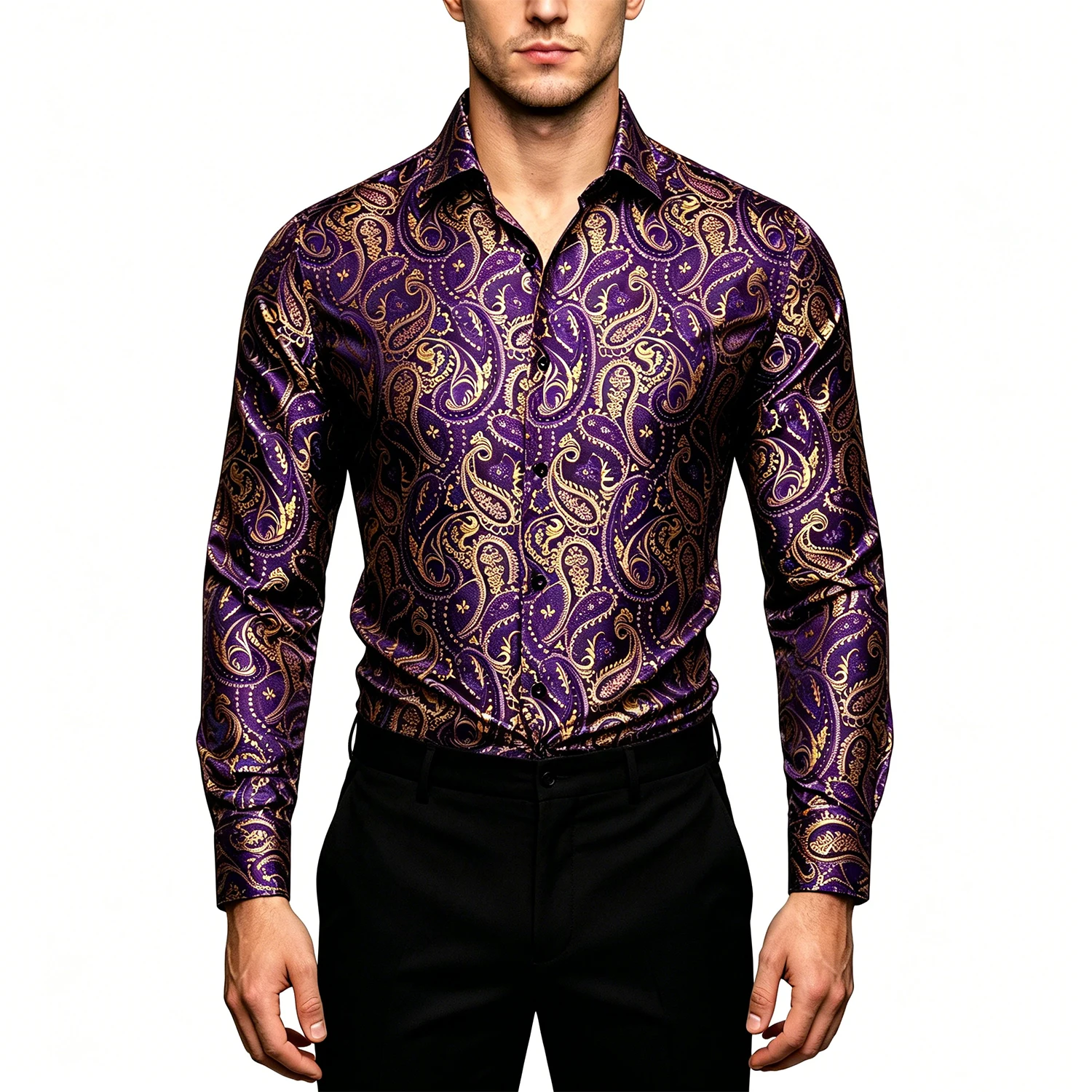 Subtle Paisley Satin Jacquard Men's Polyester Shirt Long Sleeve Button Up Tops
Subtle Paisley Satin Jacquard Men's Polyester Shirt Long Sleeve Button Up Tops