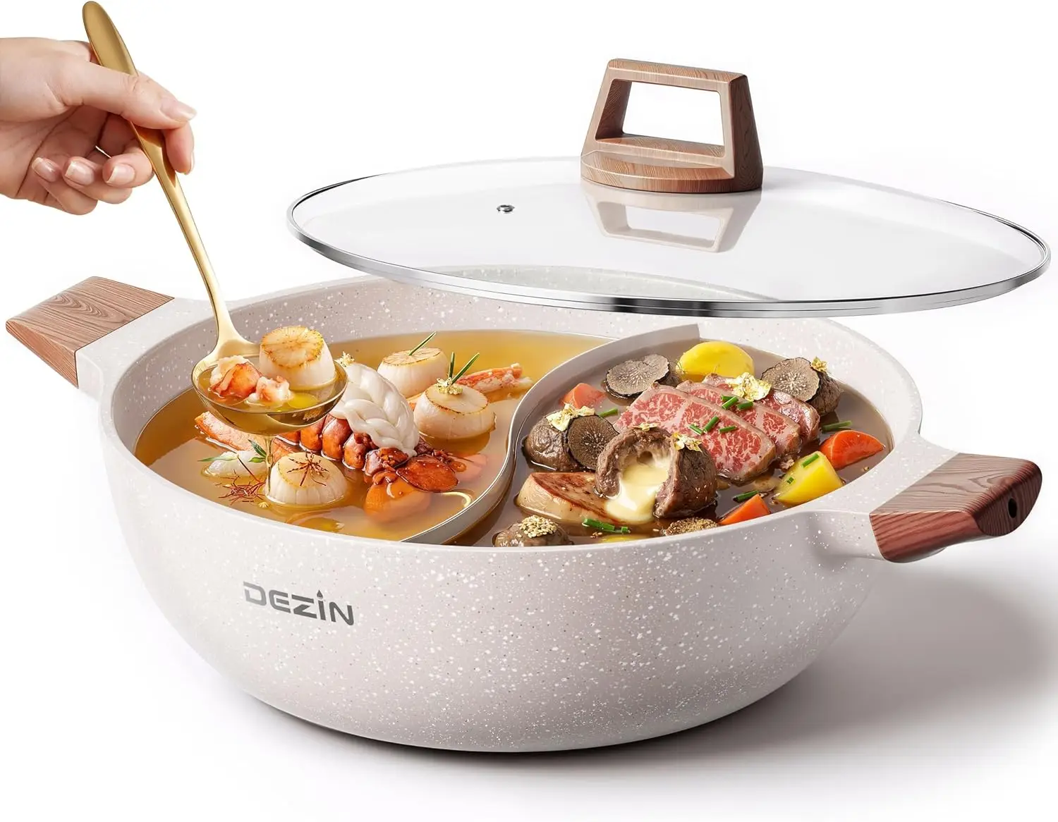 5-QT Double-flavor Shabu Shabu Pot with Divider, Dual Sided Nonstick Hot Pot, 12 Inch Divided Stockpot for Cooking, Hotpot for I
5-QT Double-flavor Shabu Shabu Pot with Divider, Dual Sided Nonstick Hot Pot, 12 Inch Divided Stockpot for Cooking, Hotpot for I