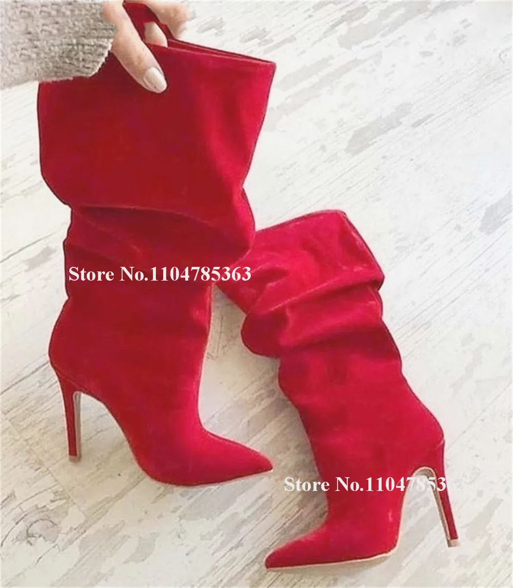 Лидер продаж, красные замшевые сапоги до середины икры на шпильке, пикантные высокие сапоги без шнуровки на тонком каблуке с острым носком, ботинки большого размера
Лидер продаж, красные замшевые сапоги до середины икры на шпильке, пикантные высокие сапоги без шнуровки на тонком каблуке с острым носком, ботинки большого размера