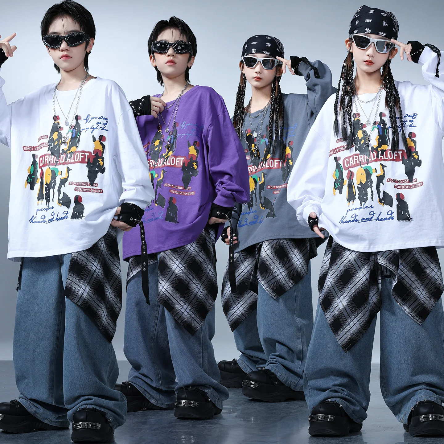 Kid Kpop Hip Hop Clothing Purple White Sweatshirt Denim Blue Street Baggy Jeans Pants for Girl Boy Dance Wear Costumes Clothes
Kid Kpop Hip Hop Clothing Purple White Sweatshirt Denim Blue Street Baggy Jeans Pants for Girl Boy Dance Wear Costumes Clothes