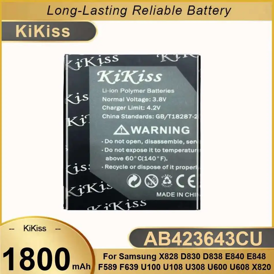 Mobile Phone Battery AB423643CU 1800mAh For Samsung X828 D830 D838 E840 E848 F589 F639 U100 U108 U308 U600 U608 X820
Mobile Phone Battery AB423643CU 1800mAh For Samsung X828 D830 D838 E840 E848 F589 F639 U100 U108 U308 U600 U608 X820