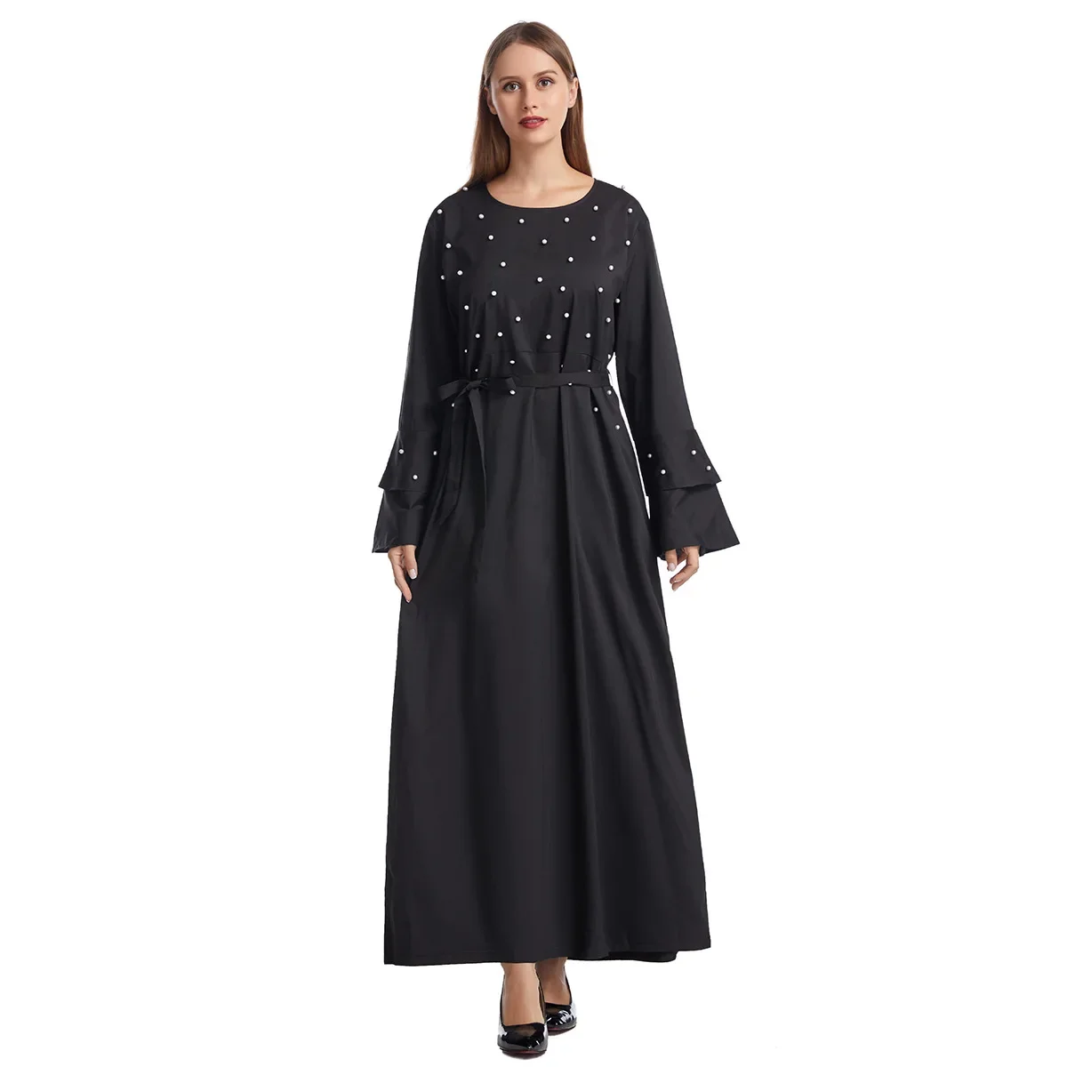 Muslim 100% Polyester Halo Long-sleeved Dress with Belt (Abaya) Middle East Dubai Turkish New Women's Muslim Beads Dress Robe
Muslim 100% Polyester Halo Long-sleeved Dress with Belt (Abaya) Middle East Dubai Turkish New Women's Muslim Beads Dress Robe