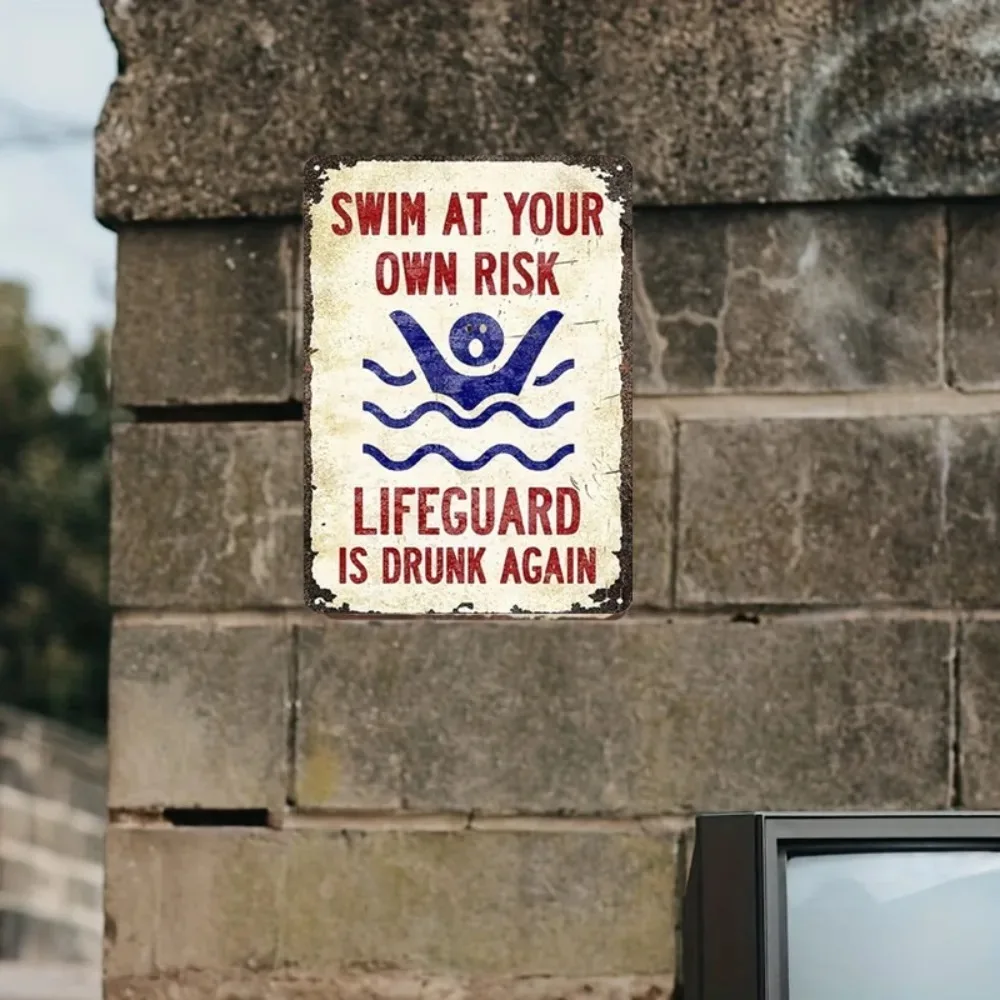 Vintage Wooden Pool Sign Humorous "Swim at Your Own Risk" Design with Red Dot & Lifeguard Graphic | Multi-Use for Wall, Garden
Vintage Wooden Pool Sign Humorous "Swim at Your Own Risk" Design with Red Dot & Lifeguard Graphic | Multi-Use for Wall, Garden