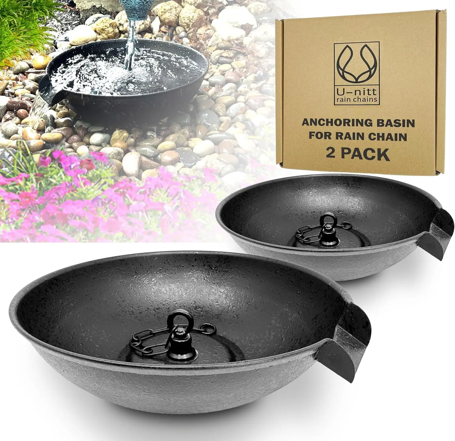 2PK 12" Rain Chain Catch Basin with Stake, Black - Heavy Rain, Fountain & Birdbath
2PK 12" Rain Chain Catch Basin with Stake, Black - Heavy Rain, Fountain & Birdbath