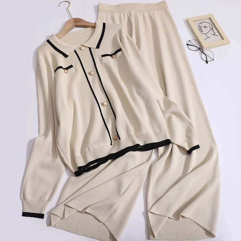 Women Knit Set Turn-down Collar Single Breasted Long Sleeved Tops and Elastic High Waist Wide Leg Pants Casual Loose Suit
Women Knit Set Turn-down Collar Single Breasted Long Sleeved Tops and Elastic High Waist Wide Leg Pants Casual Loose Suit