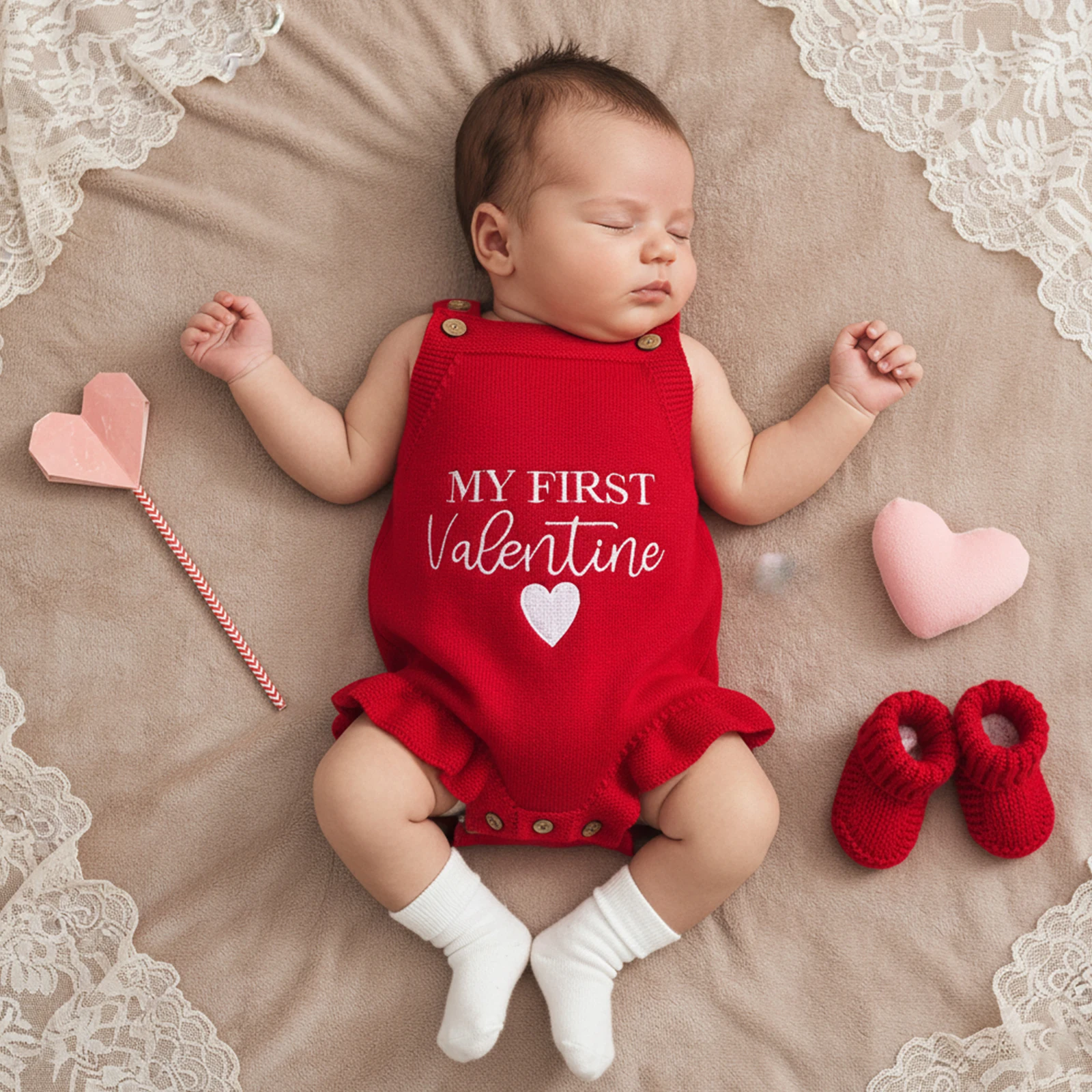 Infant Girl My First Valentine's Sweater Romper Sleeveless Square Neck Cute Heart Letters Embroidery Knit Jumpsuit Knitwear
Infant Girl My First Valentine's Sweater Romper Sleeveless Square Neck Cute Heart Letters Embroidery Knit Jumpsuit Knitwear