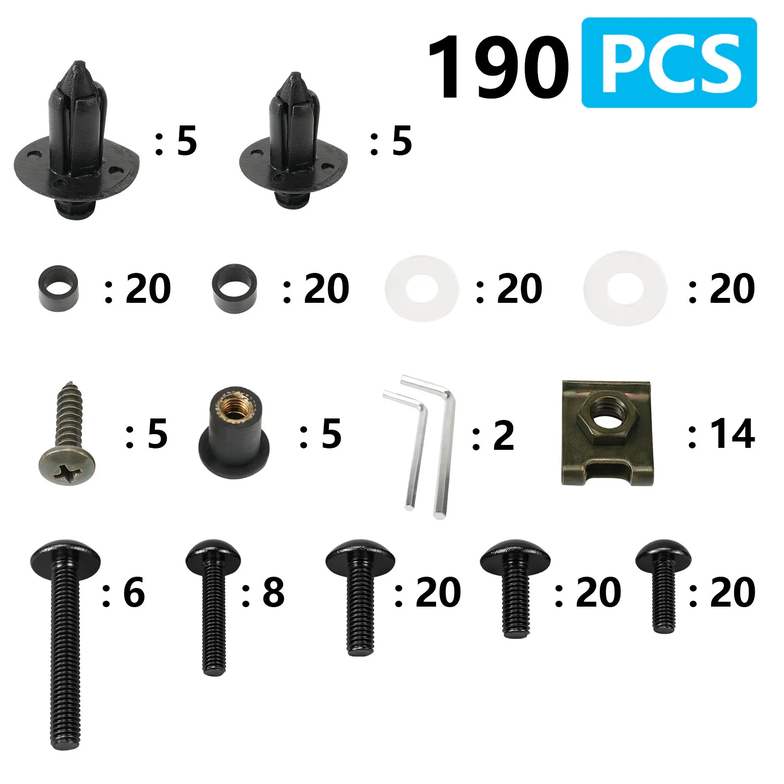 190PCS Motorcycle M5 M6 Fairing Bolts Screws Kit For Suzuki Hayabusa GSX-R1000 V-Strom 650 1050 GSX-S 750 1000 SV650 GSR750 
190PCS Motorcycle M5 M6 Fairing Bolts Screws Kit For Suzuki Hayabusa GSX-R1000 V-Strom 650 1050 GSX-S 750 1000 SV650 GSR750