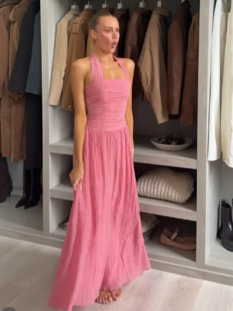 Elegant Women Solid Halter Dress Classic Ruched Bodice Design Flowy Lightweight Skirt Dresses 2026 Lady Vacation Street Vestidos
Elegant Women Solid Halter Dress Classic Ruched Bodice Design Flowy Lightweight Skirt Dresses 2026 Lady Vacation Street Vestidos