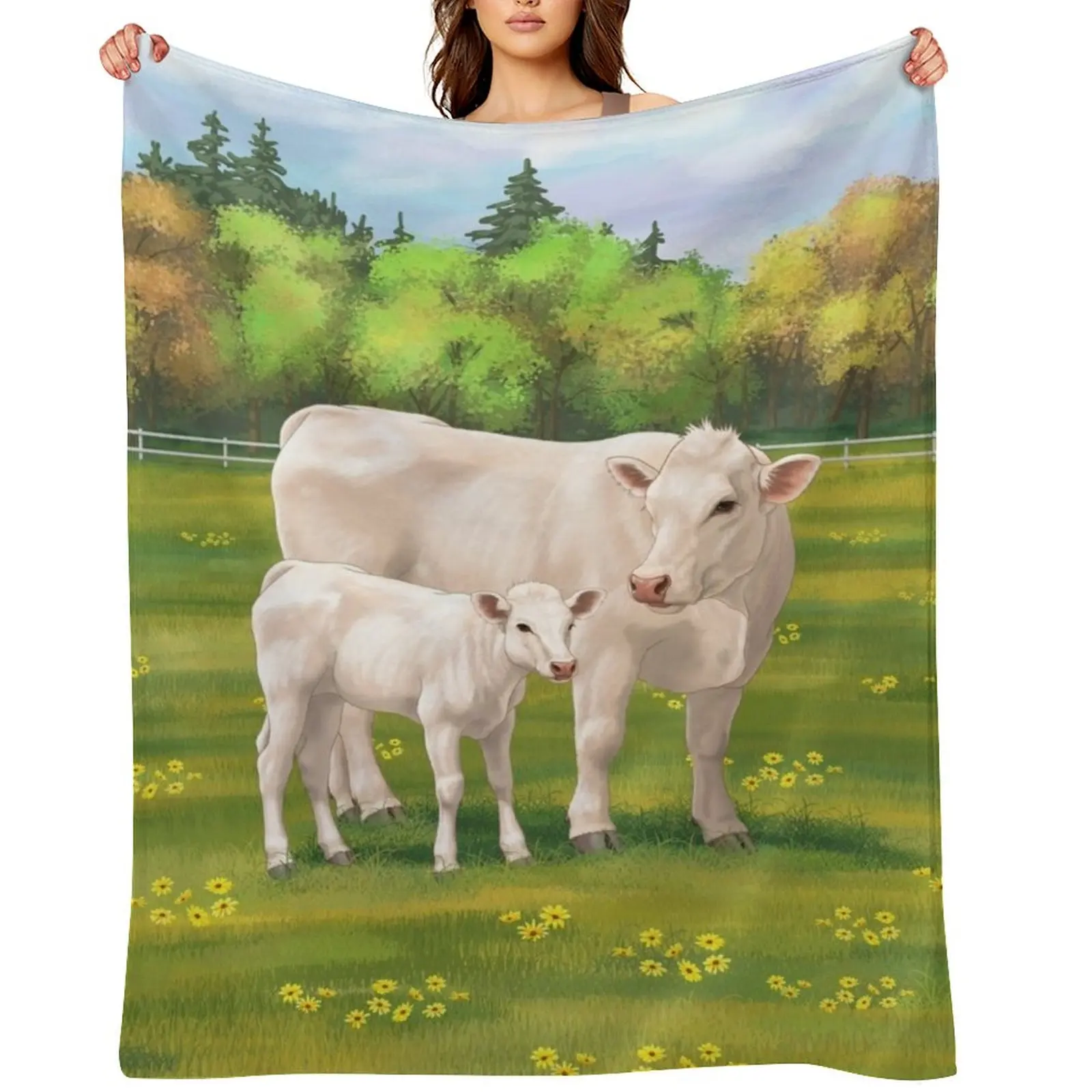 White Charolais Cow and Cute Calf in Summer Pasture Throw Blanket Hairy For Sofa Thin Soft Big Blankets
White Charolais Cow and Cute Calf in Summer Pasture Throw Blanket Hairy For Sofa Thin Soft Big Blankets