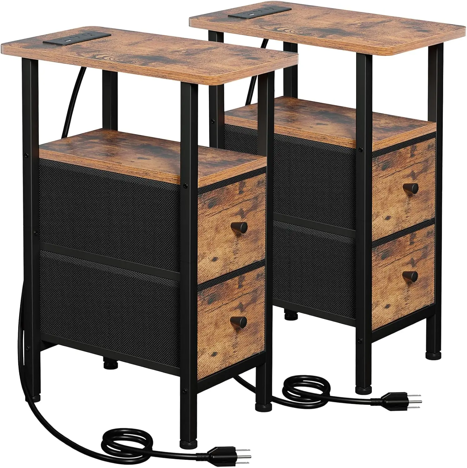 Narrow Nightstand with Charging Station, End Tables Living Room Set of 2, Skinny Side Table with Fabric Drawers, Slim Sofa Ta
Narrow Nightstand with Charging Station, End Tables Living Room Set of 2, Skinny Side Table with Fabric Drawers, Slim Sofa Ta