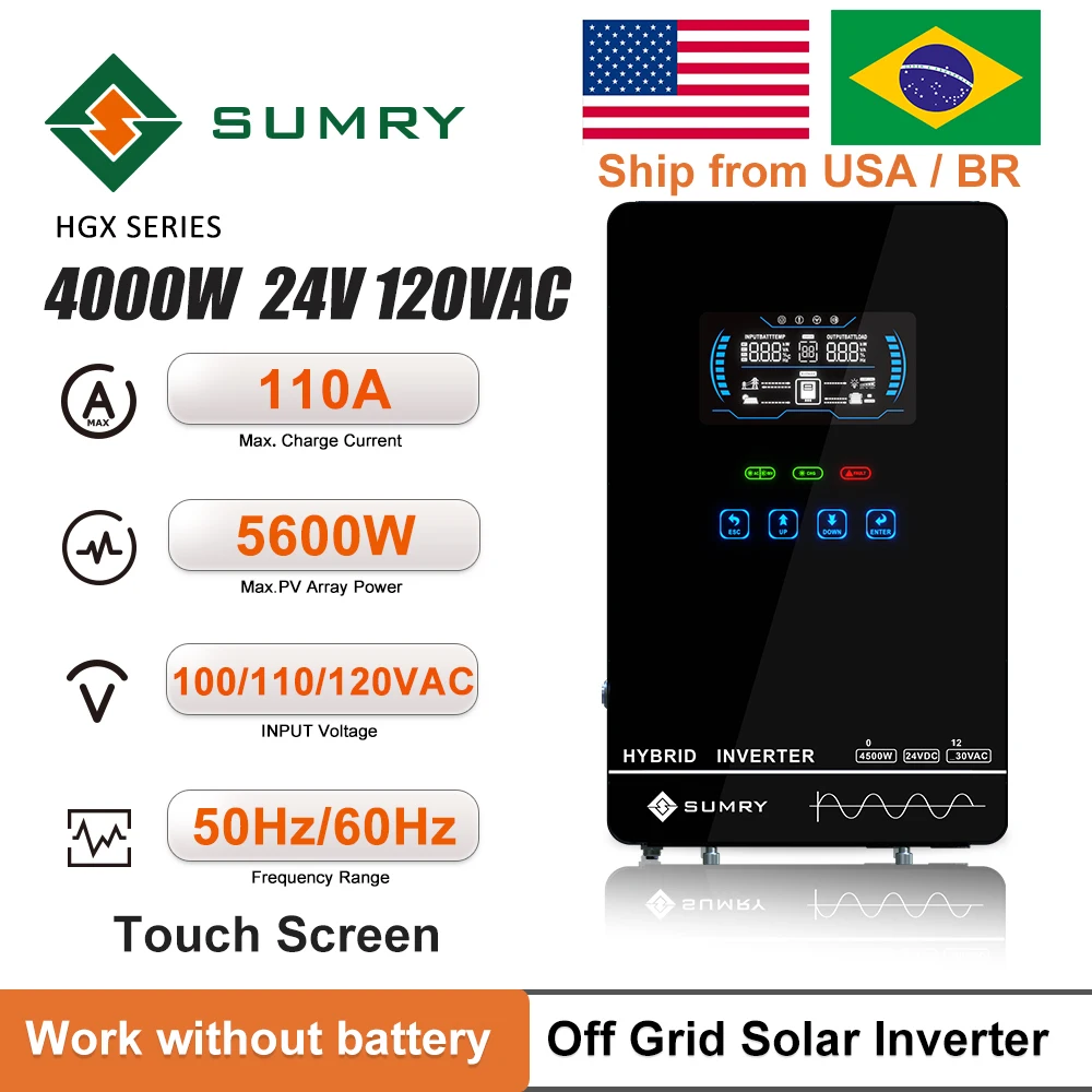 SUMRY 4KW 4.5KW 6.5KW Off Grid Solar Inverter 24v 110/120v/230VPure Sine Wave MPPT Solar Charge 55-350VDC LCD Hybrid Inverter
SUMRY 4KW 4.5KW 6.5KW Off Grid Solar Inverter 24v 110/120v/230VPure Sine Wave MPPT Solar Charge 55-350VDC LCD Hybrid Inverter