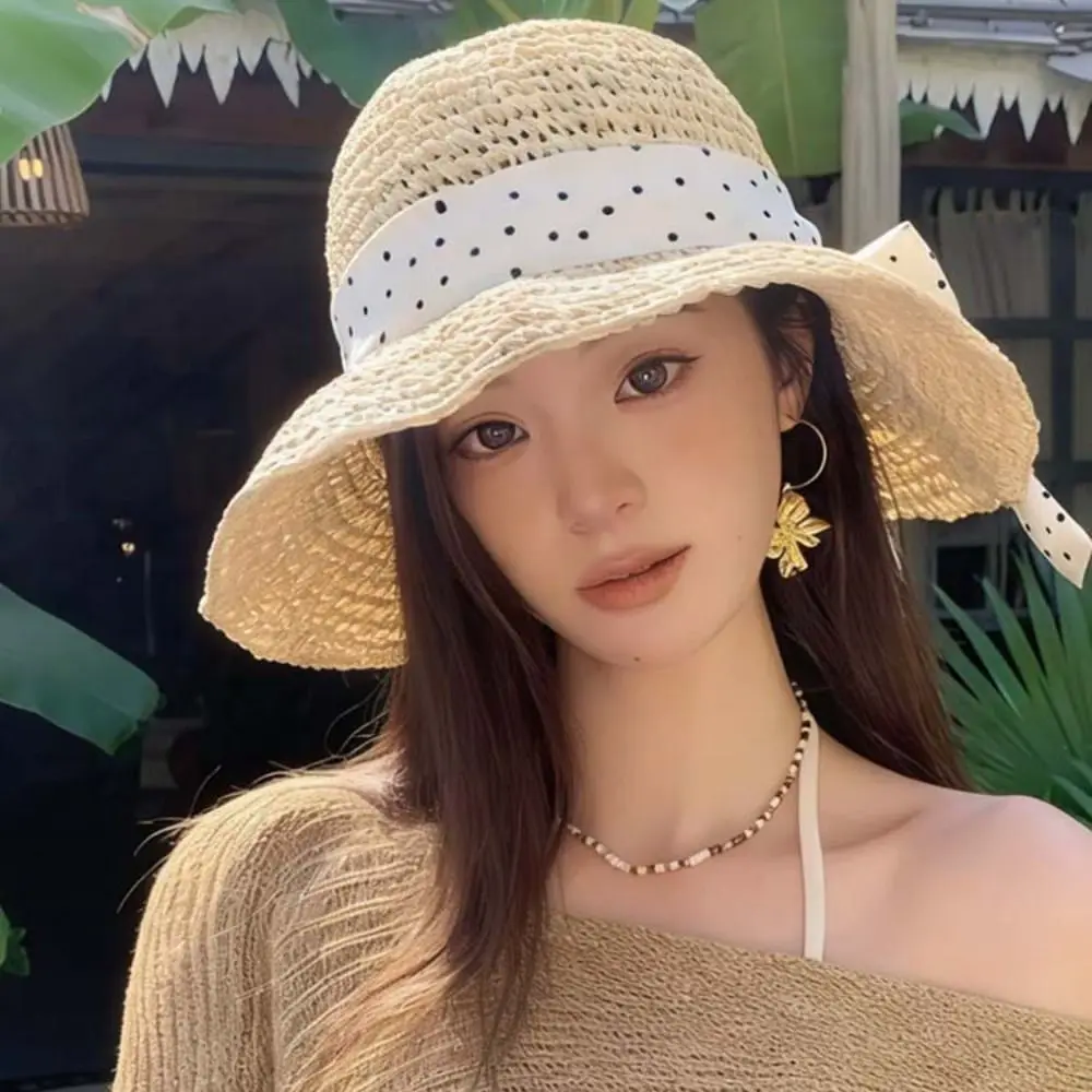 Fashion Polka Dot Straw Hat Sun Protection Wide Brim Sunshade Hat Elegant Sunscreen Hat Seaside Beach
Fashion Polka Dot Straw Hat Sun Protection Wide Brim Sunshade Hat Elegant Sunscreen Hat Seaside Beach